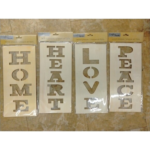 Crafter's Square Lot Of 4 MDF DIY Wooden Plaques/Stencils (Love, Heart, Home) - Picture 1 of 4